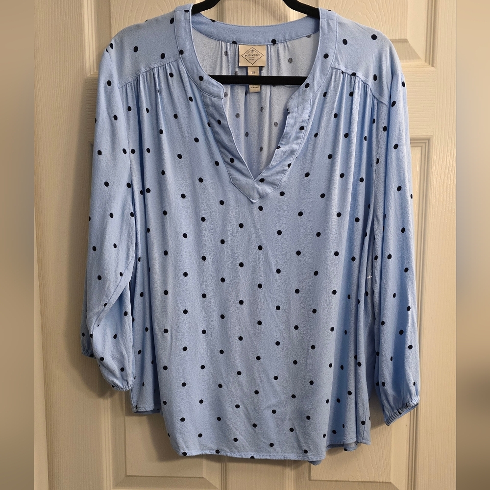 St Johns Bay Blue Polka Dot Blouse, Plus Size 0X